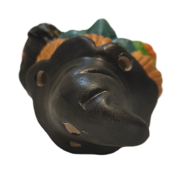 Vintage Halloween Green Face Witch Tea Light Candle Holder Hand Painted - Picture 7 of 8